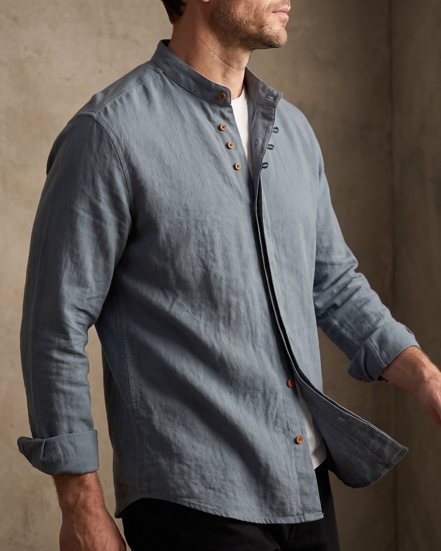 Nico Linen Mandarin Collar Shirt